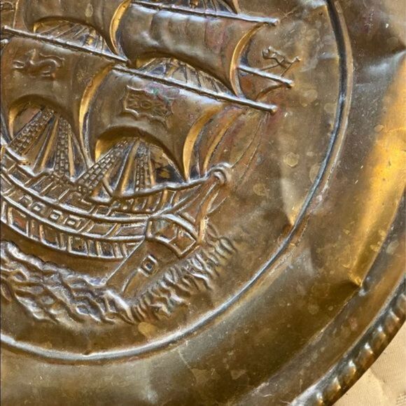 Vintage Nautical Tall Ship Decorative Brass Plate
made in England - Picture 3 of 8